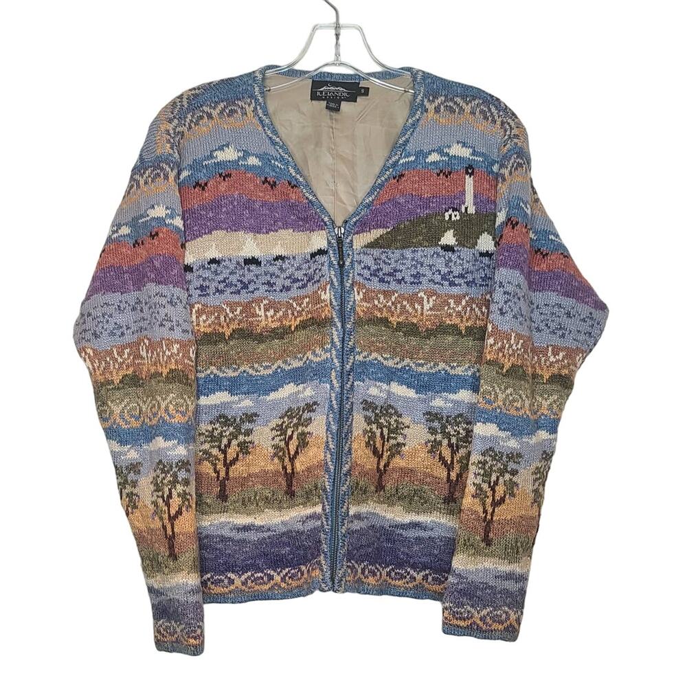Icelandic design zip up v-neck linen cotton blend lined cardigan sweater - small